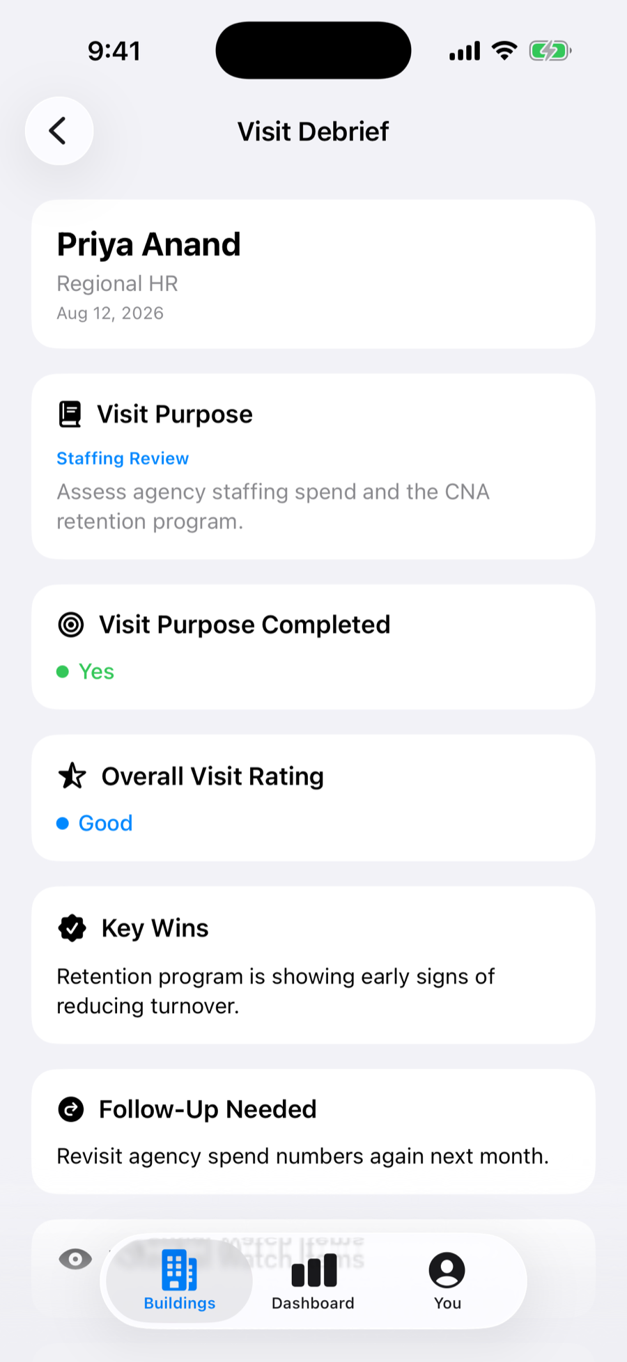 FunctionOps visit debrief screenshot